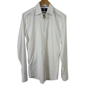 Hugo Boss NWOT FLAWED Hank Kent White Slim-Fit Dress Shirt Button Up Men's 38-15
